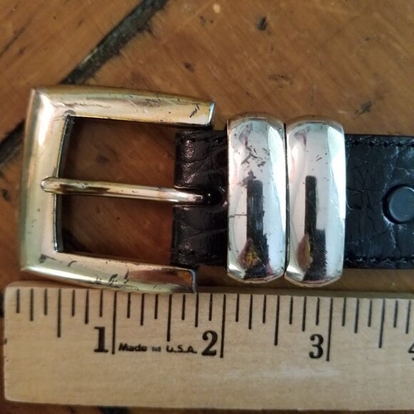 WCM New York Black Leather Belt, Mock Reptile Alligator Croc Print, Size Large - Picture 8 of 13